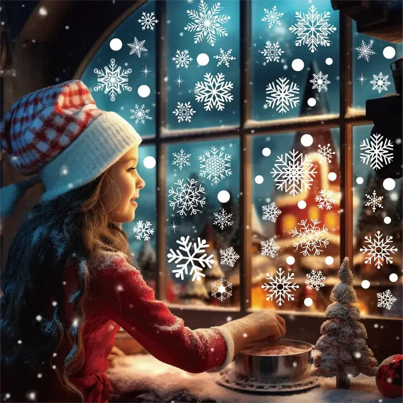 114pcs Snowflake Window Sticker Christmas Decoration Winter Door Window  Decoration White Snowflake  tatic Glass Sticker