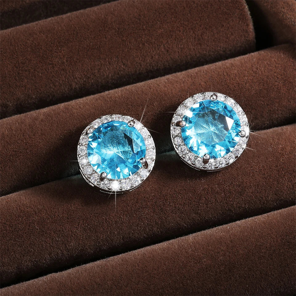 ZAKOL Classic Simple Round Zircon Stud Earrings for Women Men Shiny Blue Yellow AAA CZ Earring Exquisite Jewelry Gift Wholesale