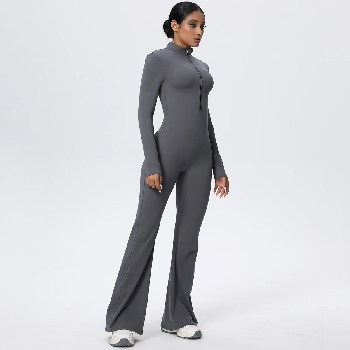 Woman's Fitness Yoga Bodysuit Solid Color Yoga Zipper Long Sleeves Trousers Gym High Strength Exercise Sports Bodysuit Leggings