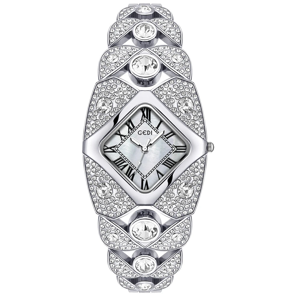 Luxury Diamond Inlaid Women’s Watch – Roman Numeral Dial