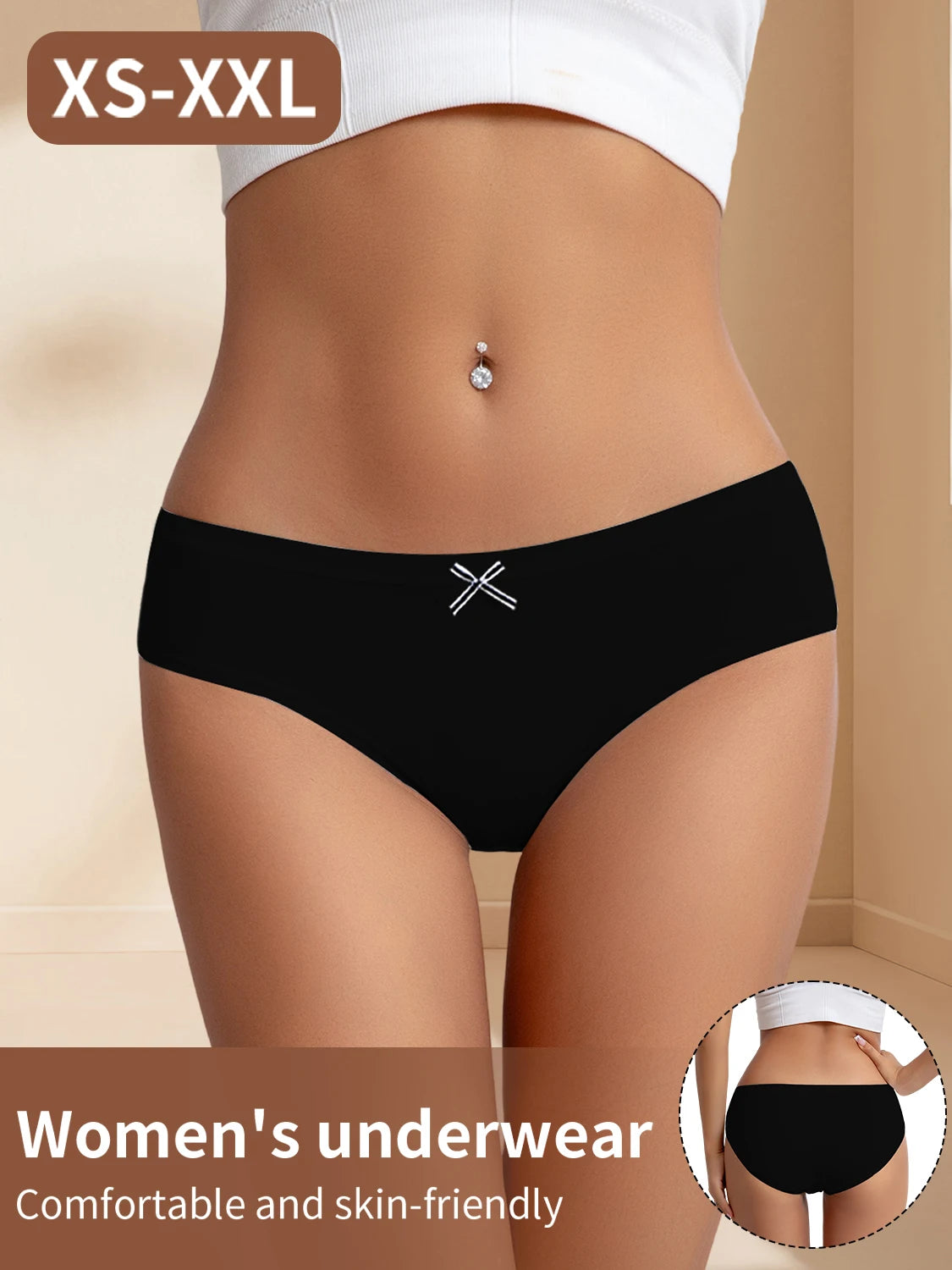 6PCS Women's Underpants Cotton Panties Solid Color Bowknot Design Briefs Simple Comfortable Breathable Female Lingerie Girls