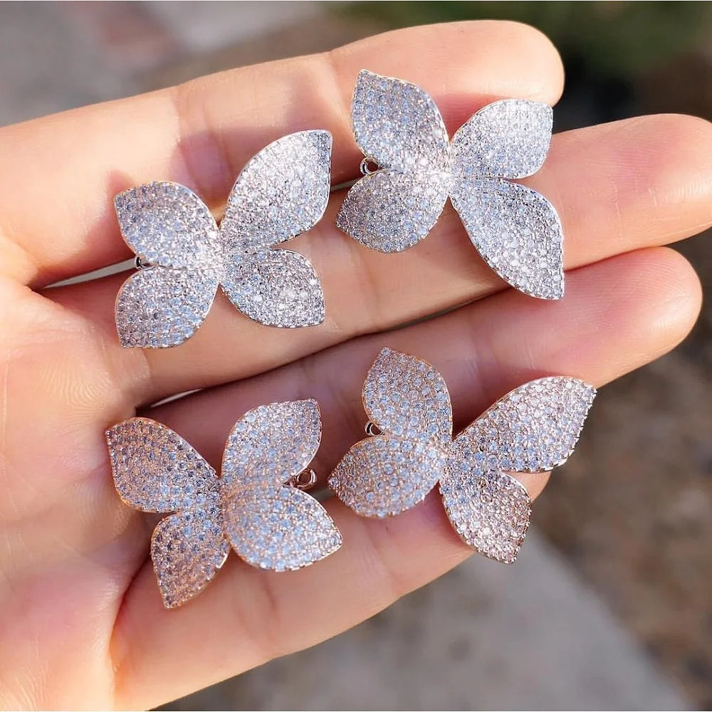 ZAKOL High Quality Luxury Flower Leaf Shaped Earrings for Women Gorgeous Micro Paved Bling Cubic Zirconia Bridal Wedding Jewelry