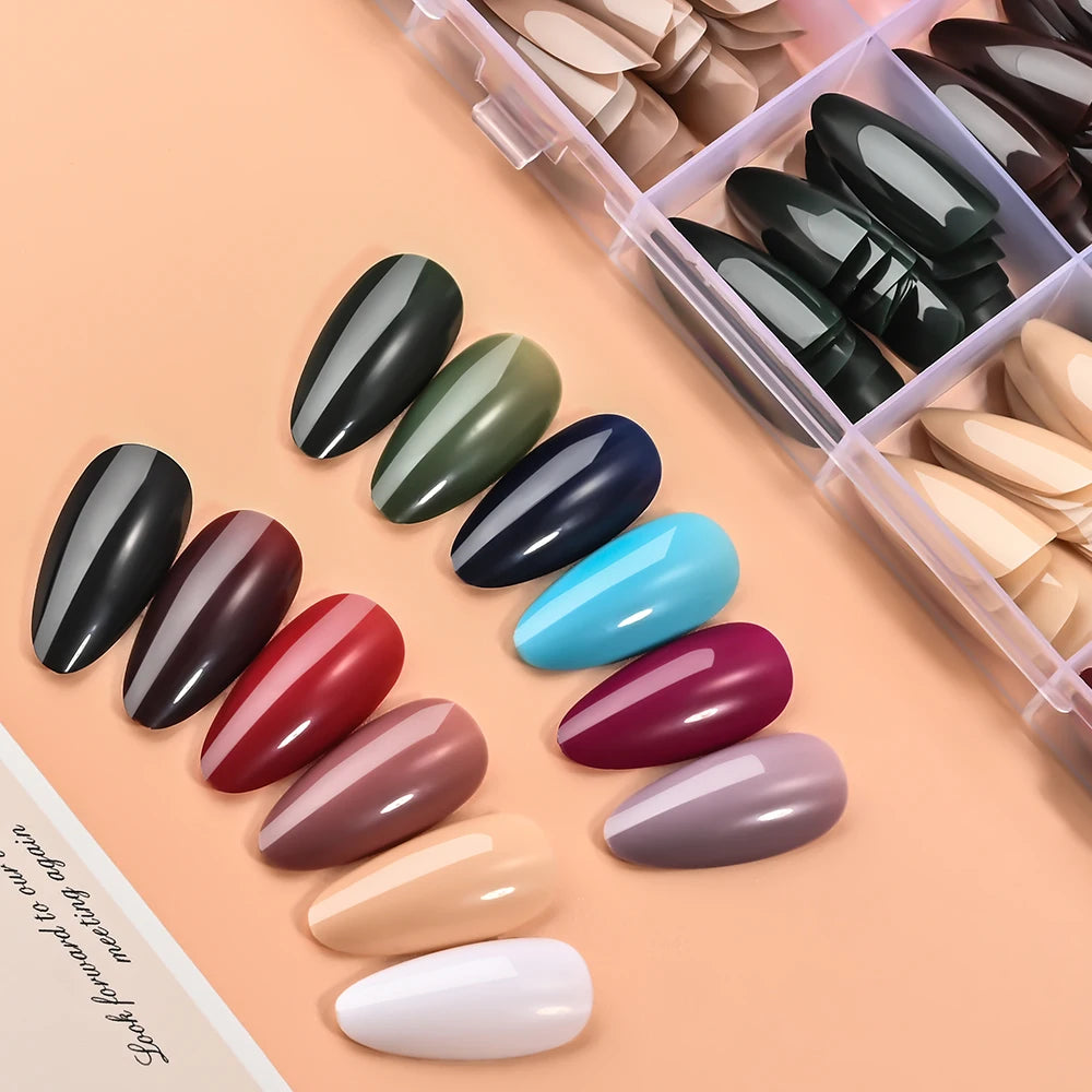 288Pcs Mixed Color Medium Almond False Nails Acrylic Full Cover Fake Nails for Women Wearable Press on Nails DIY Nail Extension