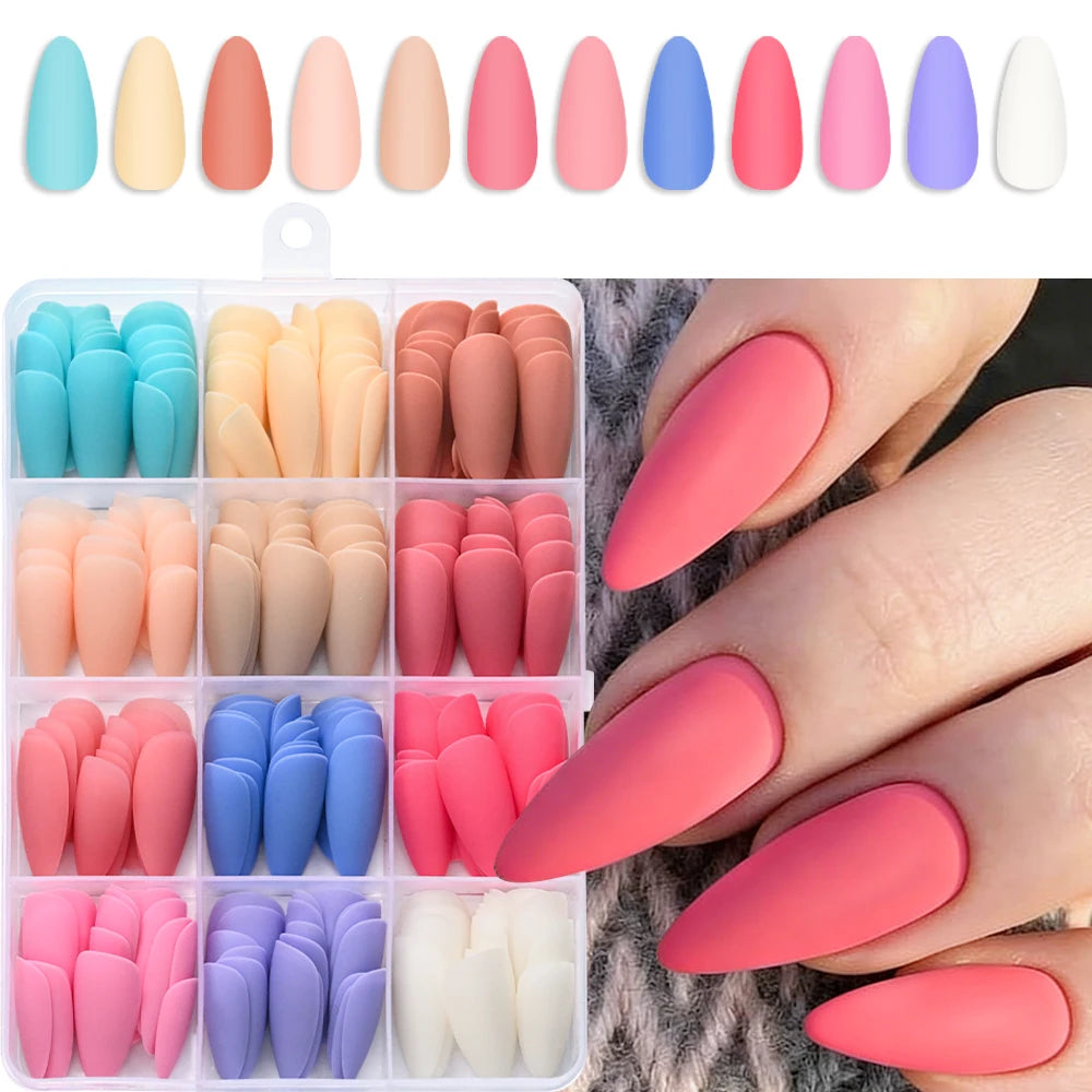 288Pcs Colorful Medium Almond False Nails Stiletto Full Cover Fake Nails Tips Extension Artificial Wearable Press On Nails