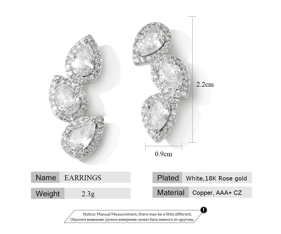 ZAKOL Luxury Shiny Zircon Leaf Stud Earrings For Women Exquisite Crystal Water Drop Ear Cuff Wrap Earring Wedding Jewelry