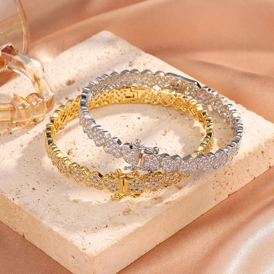 ZAKOL 4/1pcs Fashion Stainless Steel Sackable Bracelets Shiny Heart-shaped Zircon Embellished Bracelet Bangles Charm Jewelry Gif