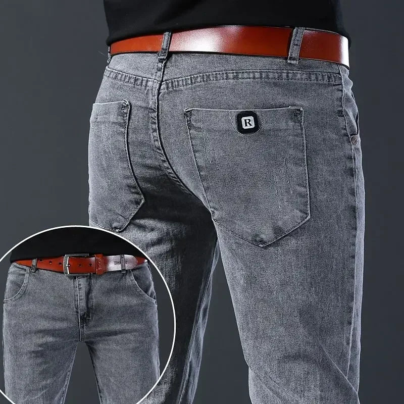 New Men Fashion Casual Business Denim Pants Male Slim Fit Straight Leg Trousers Stretch Solid Pants Size 27-38