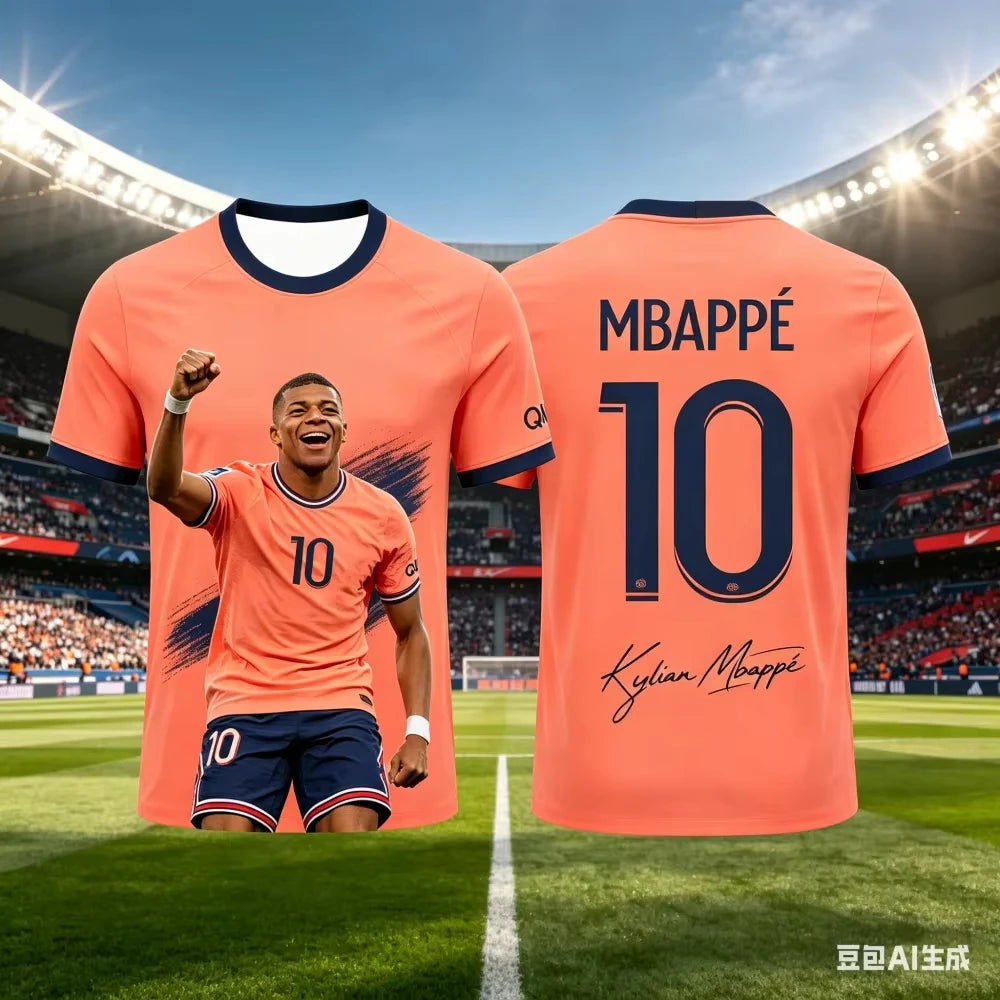 Mbapp Summer 3D Printed Soccer T Shirt Family Set for Adults Kids Quick Dry for Outdoor Sports Fitness Training Daily Casual