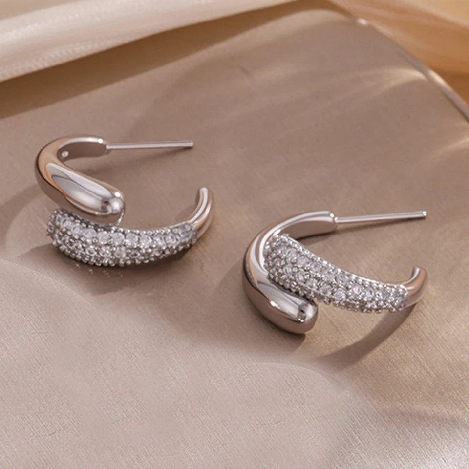 ZAKOL 3Pcs/Set Micro-inlaid Zircon Water Drop Open Bracelet Ring Earrings Set for Women Luxury Wedding Party Jewelry Sets