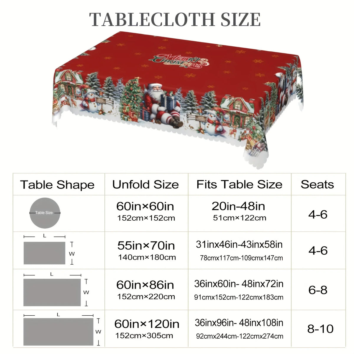 1pc Festive Santa, Snowman & Christmas Tree Tablecloth for Holiday Parties, Picnics, Cafes & Home Decor, Holiday Table Setting