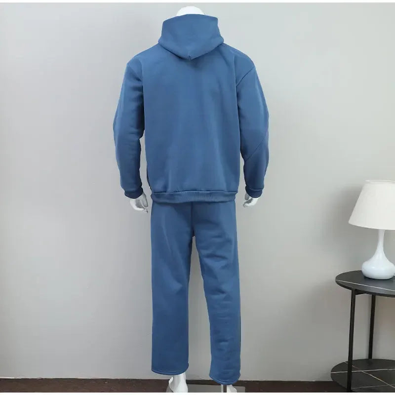 Solid Couple's Hooded Sweatshirt 2 Piece Set Casual Loose Sweatpants Suit Autumn Male Jogging Sweatshirt Trousers Outfits Suits