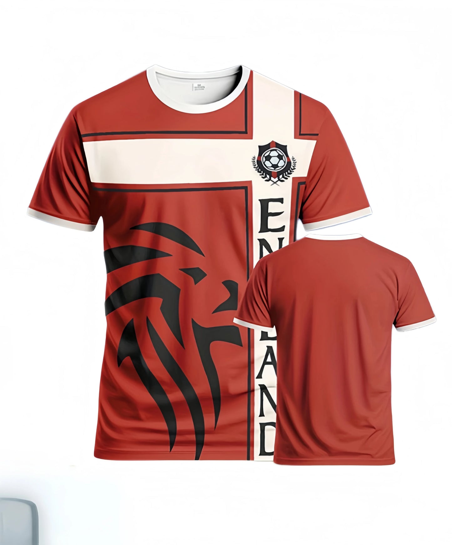 Men's England Football T-shirt 3D Printed Short Sleeve Casual Sportswear Breathable Outdoor Fashion Top