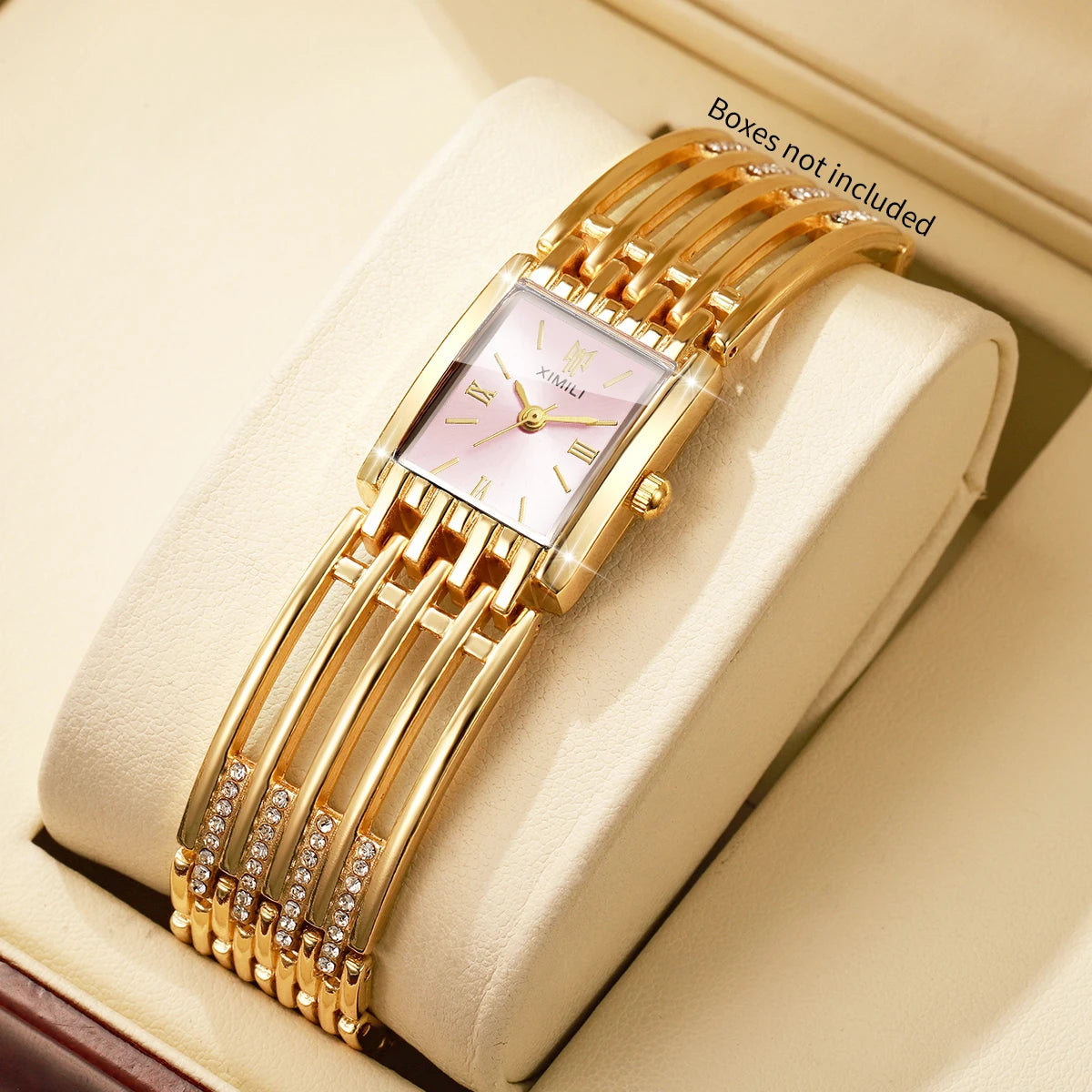 Luxury Gold Bracelet Strap Women Quartz Watch Rectangle Roman Dial Ladies Dress Wristwatches Clock Relogio Feminino（Without Box）