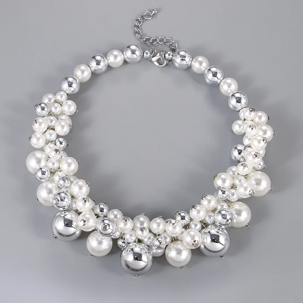 New Style Chic Chunky Imitation Pearl Acrylic Bead Choker Necklaces For Women Elegant Temperament Statement Jewelry Party Gift