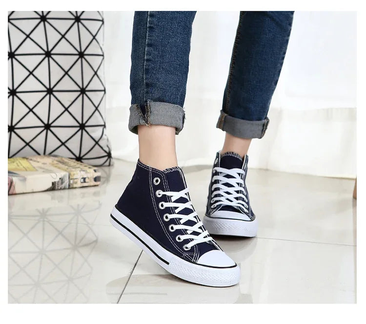 Men’s High-Top Canvas Sneakers – Lace-Up Flat Sole Shoes (A18-B6638)