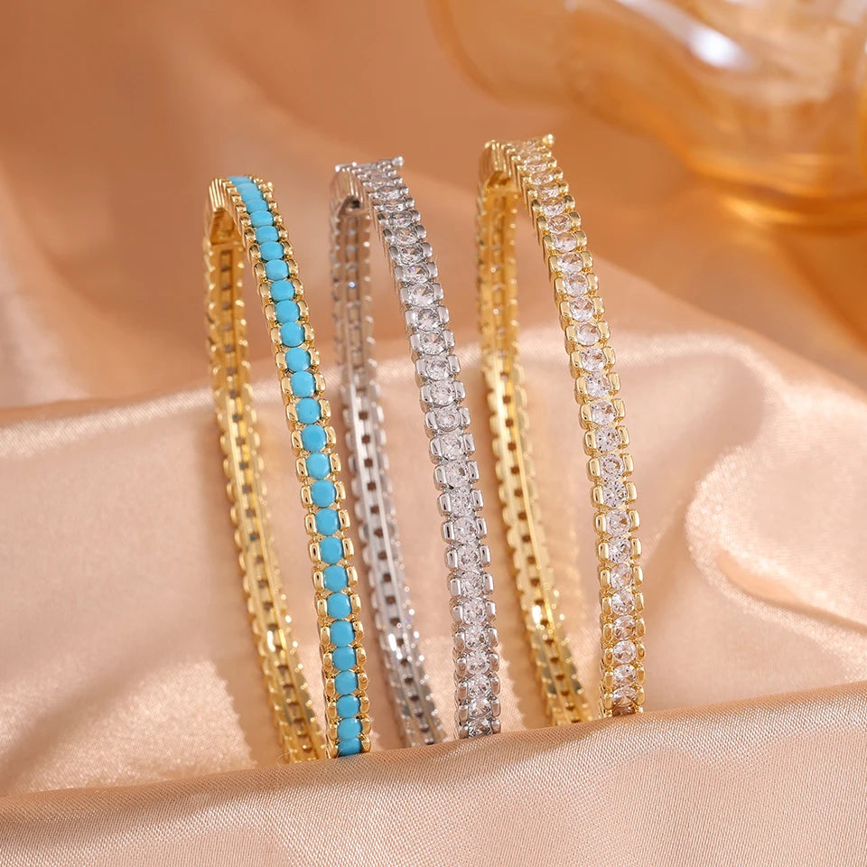 ZAKOL New Shiny Round Blue Turquoise Zirconia Tennis Bracelet for Women Gorgeous High-end Wedding Party Jewelry Gifts