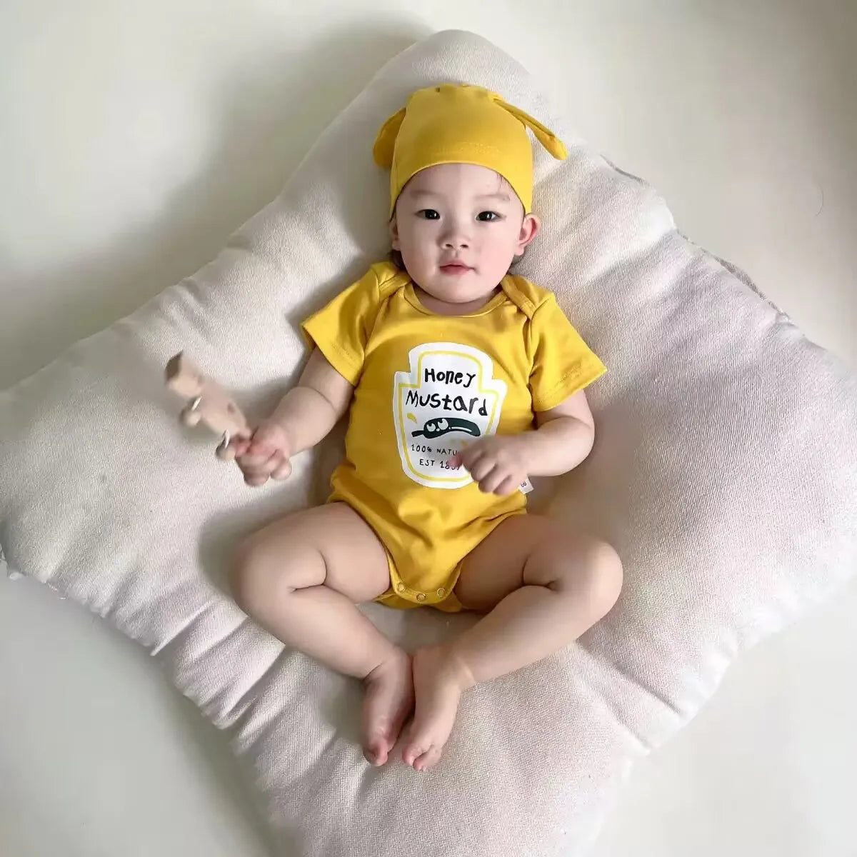 Infant Newborn Romper  Sauce Onesie with Hat Baby Bodysuit Cosplay Baby Twins Red Tomato Ketchup and Yellow Mustard Costume 0-2T