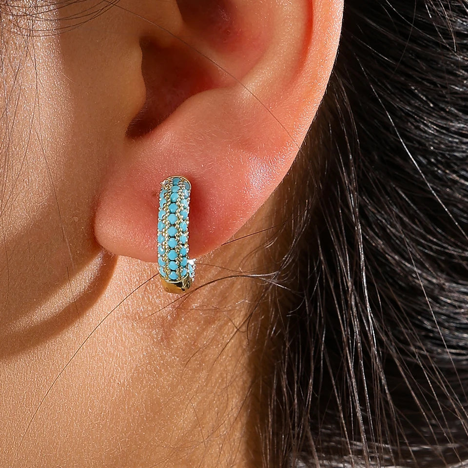 ZAKOL Luxury Turquoise Hoop Earrings for Women Temperament Gold Color Plated Micro-Intact Blue Zircon Party Ear Accessories