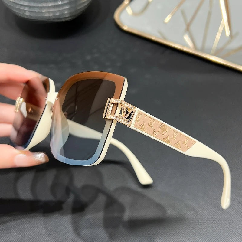 Polarized Square Sunglasses Women Trendy Luxury Sun Glasses New 2026 Vintage Leather Print Glitter Eyewears UV400 Gafas De Sol