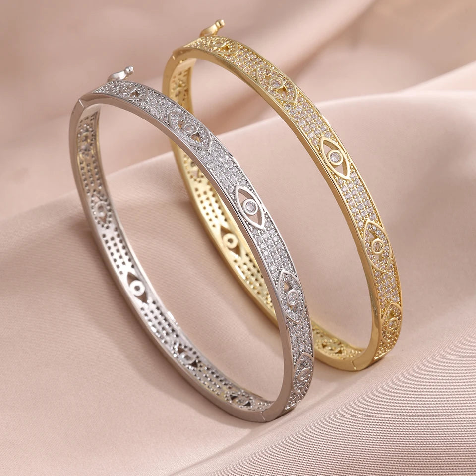 ZAKOL New Arrived Micro Paved Zirconia Eye Design Bangle Bracelet for Women Sparkling Zircon Luxury Wedding Party Jewelry Gifts