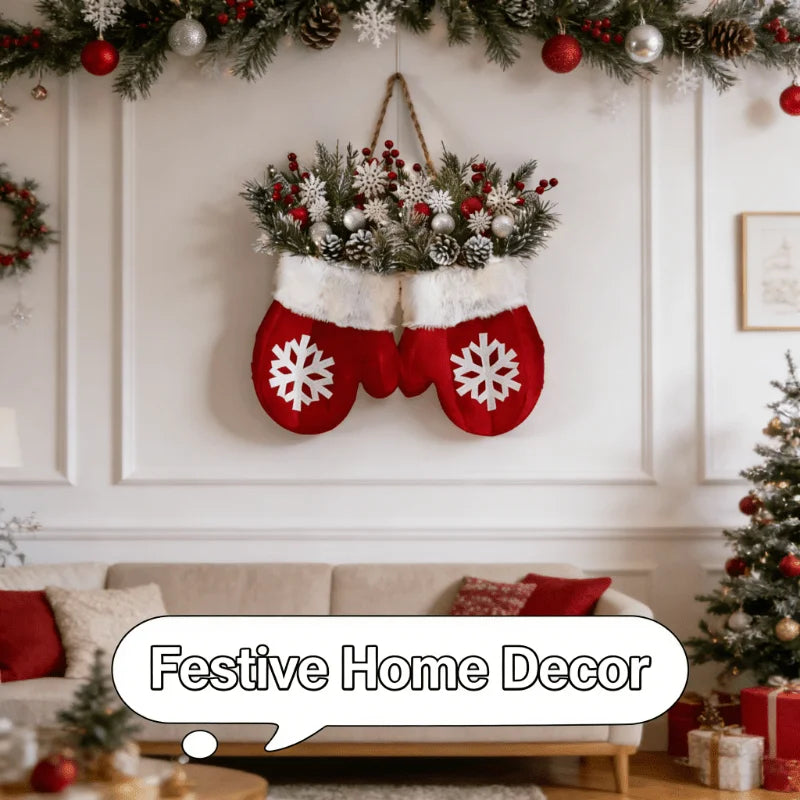 1pc Christmas Sock Wreath, with Red Berries, Pine Cones, And Branches, Suitable for Farmhouse Decor, Mantel, Ideal for Christmas