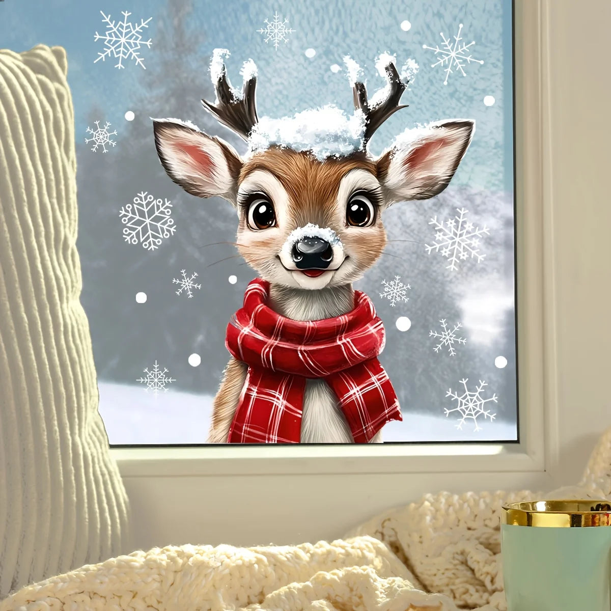 Christmas Necklaces, Snowflake, Deer, Window Stickers, Static Cling Stickers, Bedroom, Living Room, Home Decor, Display Window