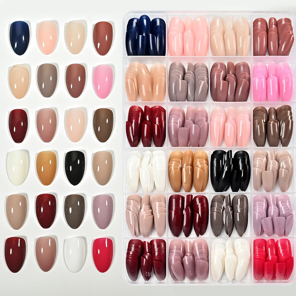 288/576Pcs Short Almond Press On Nails – Mixed Colors أظافر لاصقة قصيرة بشكل لوزي بألوان متنوعة – 288/576 قطعة