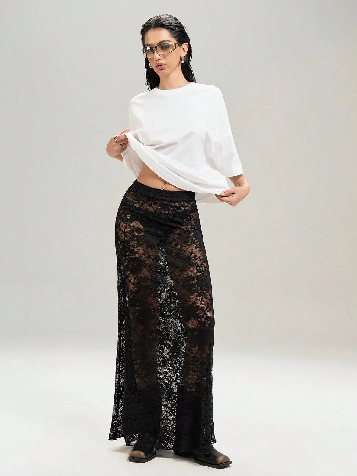 BKLD Black Skirts 2026 Summer New Women Clothing Solid Color Slim Bag Hip Streetwear Fashion See-Through High Waist Lace Skirt