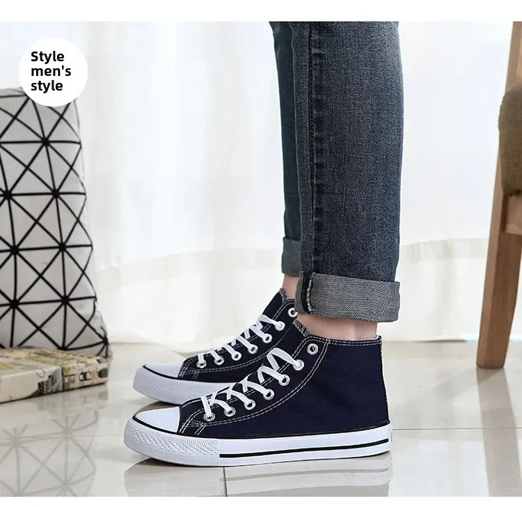 Men’s High-Top Canvas Sneakers – Lace-Up Flat Sole Shoes (A18-B6638)