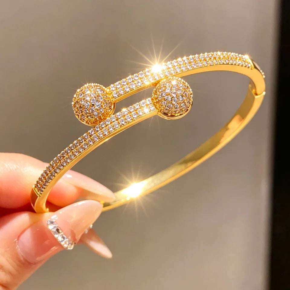 ZAKOL 14K Gold Plated Copper Cuff Bracelet for Women Micro Inlaid Dazzling Zircon CZ Luxury Wedding Party Jewelry