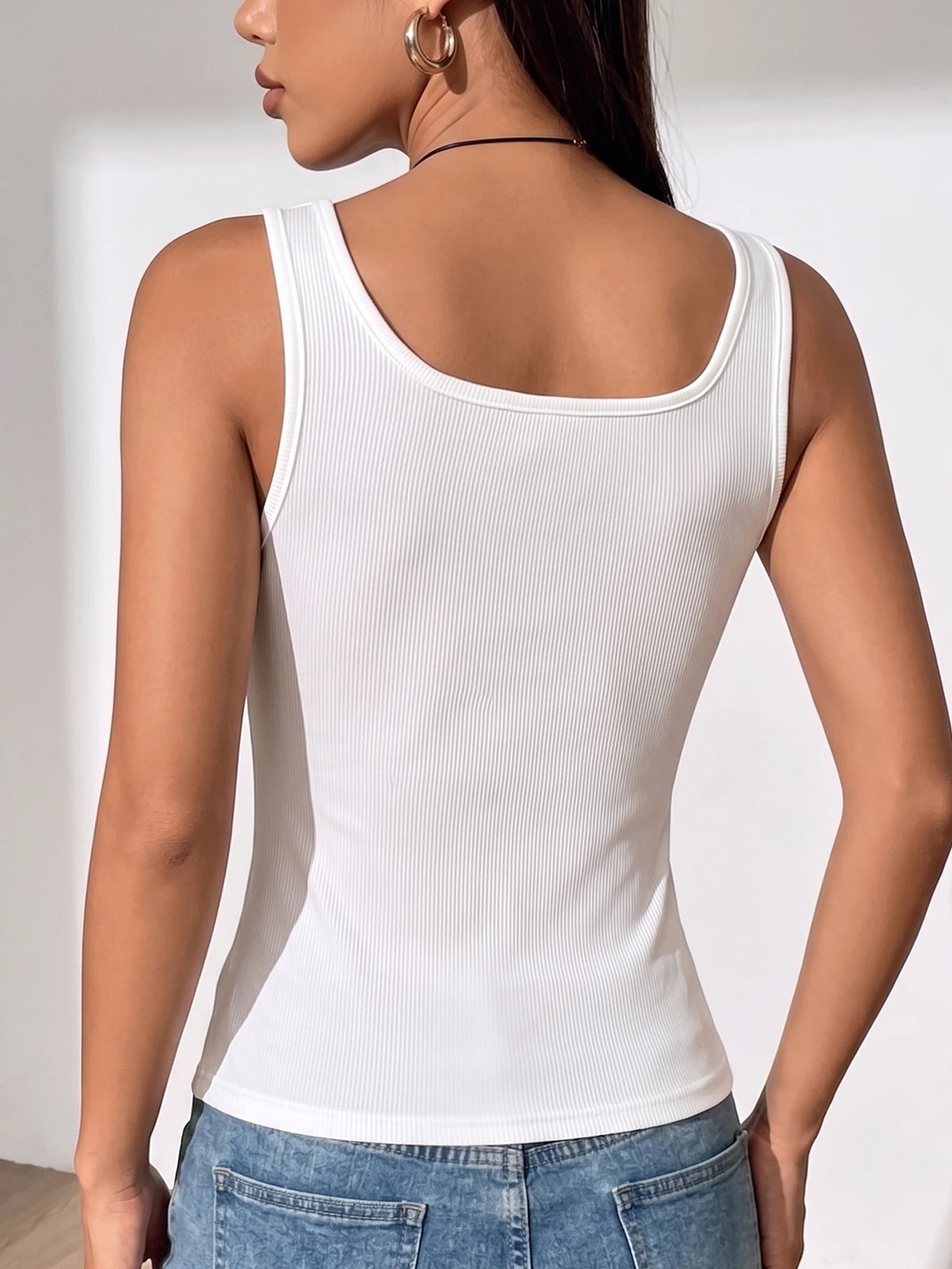 Solid Ribbed Women's Tank Top Decorative Zipper Camisole Slim Fit Casual Sleeveless Vest Top