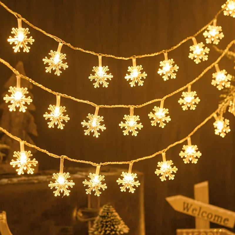 3m LED Snowflake Curtain Lights, Romantic Christmas Curtain String Lights, Fairy String Lights For Home Bedroom Indoor Decor