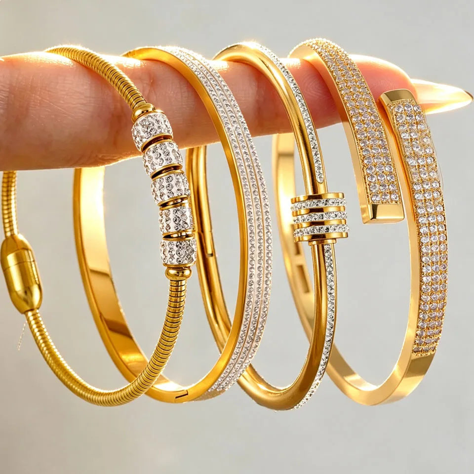 ZAKOL 4pc Gold Color Micropaved Zirconia Decorated Stainless Steel Bracelets Fashion Non-fading Jewelry Wholesale