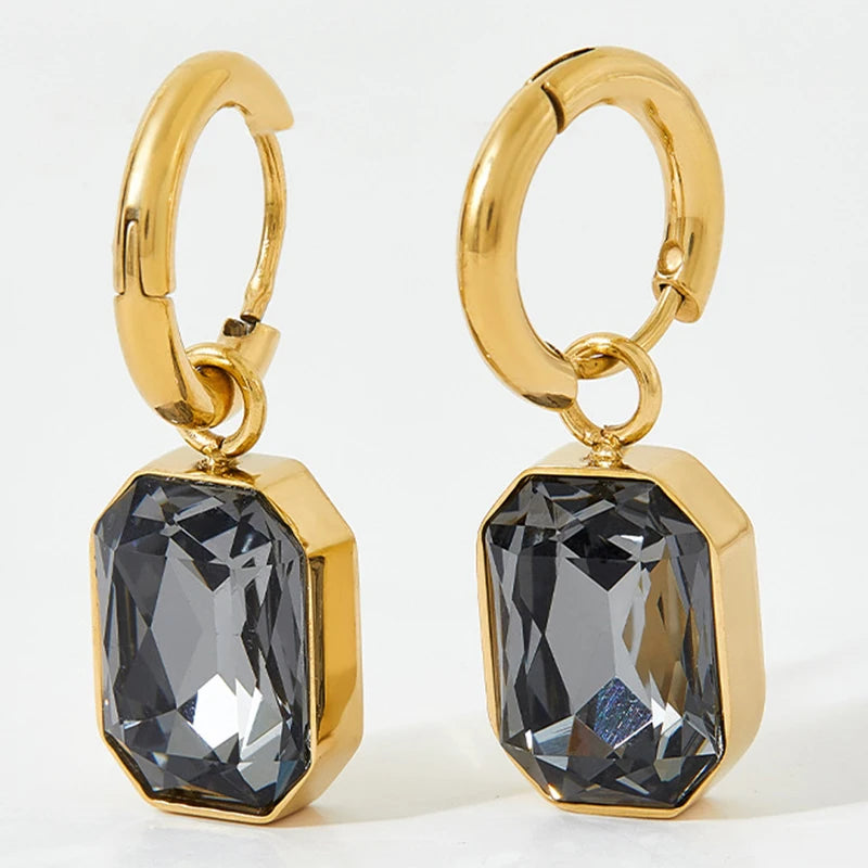 Trendy Square Zirconia Drop Stud Earrings For Women Girls Gold Color Metal Crystal Stone Pendant Ears Accessories Jewelry Gifts