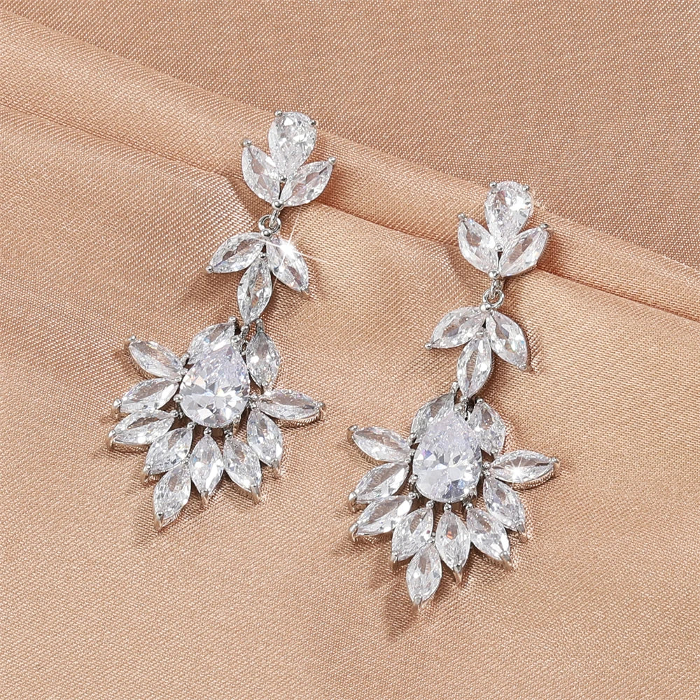 ZAKOL Korea Marquise Zircon Leaf Dangle Earrings for Women Fashion Bridal Wedding Party Jewelry Drop Shipping EP2168