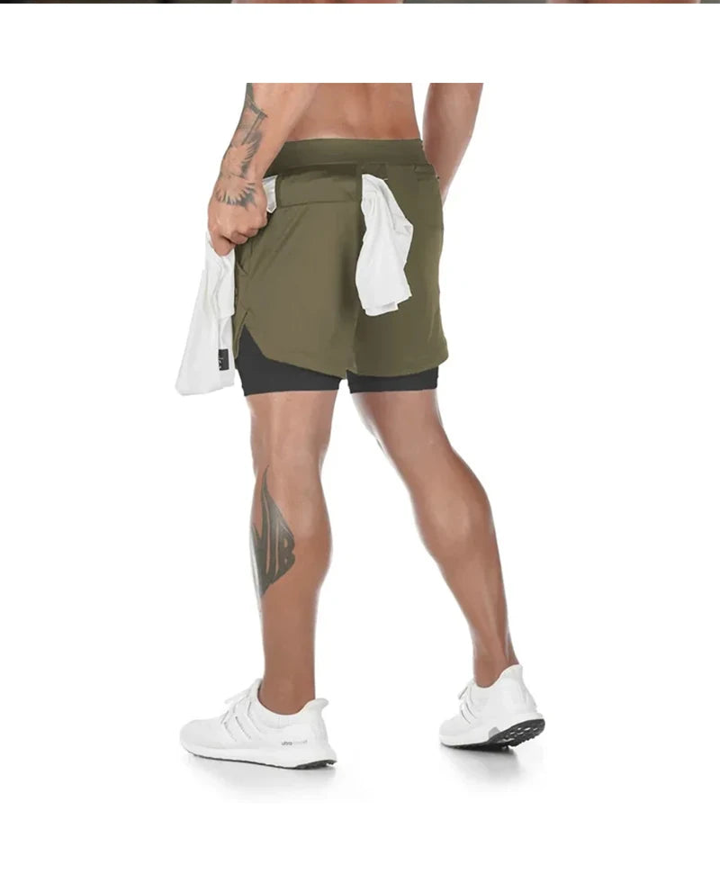 Men Running Shorts Camo Gym Sports Shorts 2 in 1 Quick Dry Workout Fitness Training Jogging Short Summer with Pocket Men Shorts