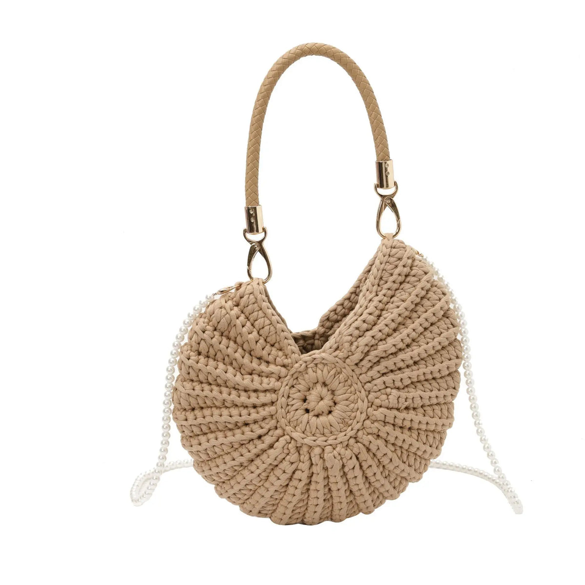 Handcrafted Shell Shaped Crossbody Bag Women's Beach Style Handbag City Simple Cotton Liner Soft round Shape Double Shoulder ...