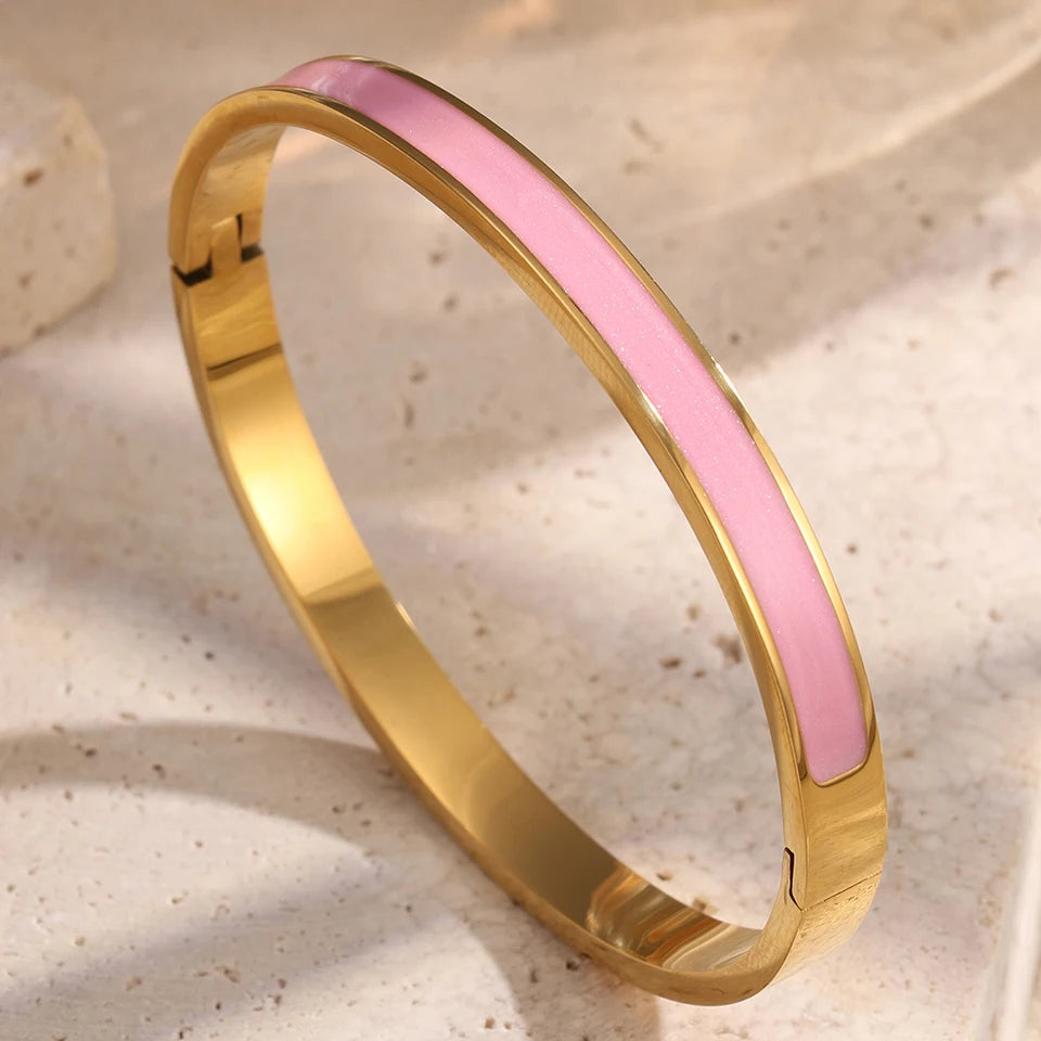ZAKOL 4 Styles Pink Enamel Zircon Inlaid Heart Stainless Steel Copper Bracelets for Women Sweet Versatile Everyday Accessories