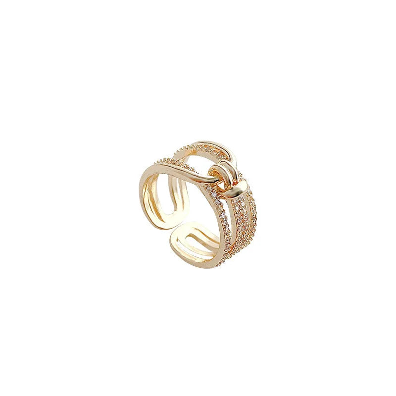 ZAKOL Fashion Double Layers Zircon Rings for Women Gold Color Plated Open Stainless Steel Ring Aesthetic Party Wedding Jewelry