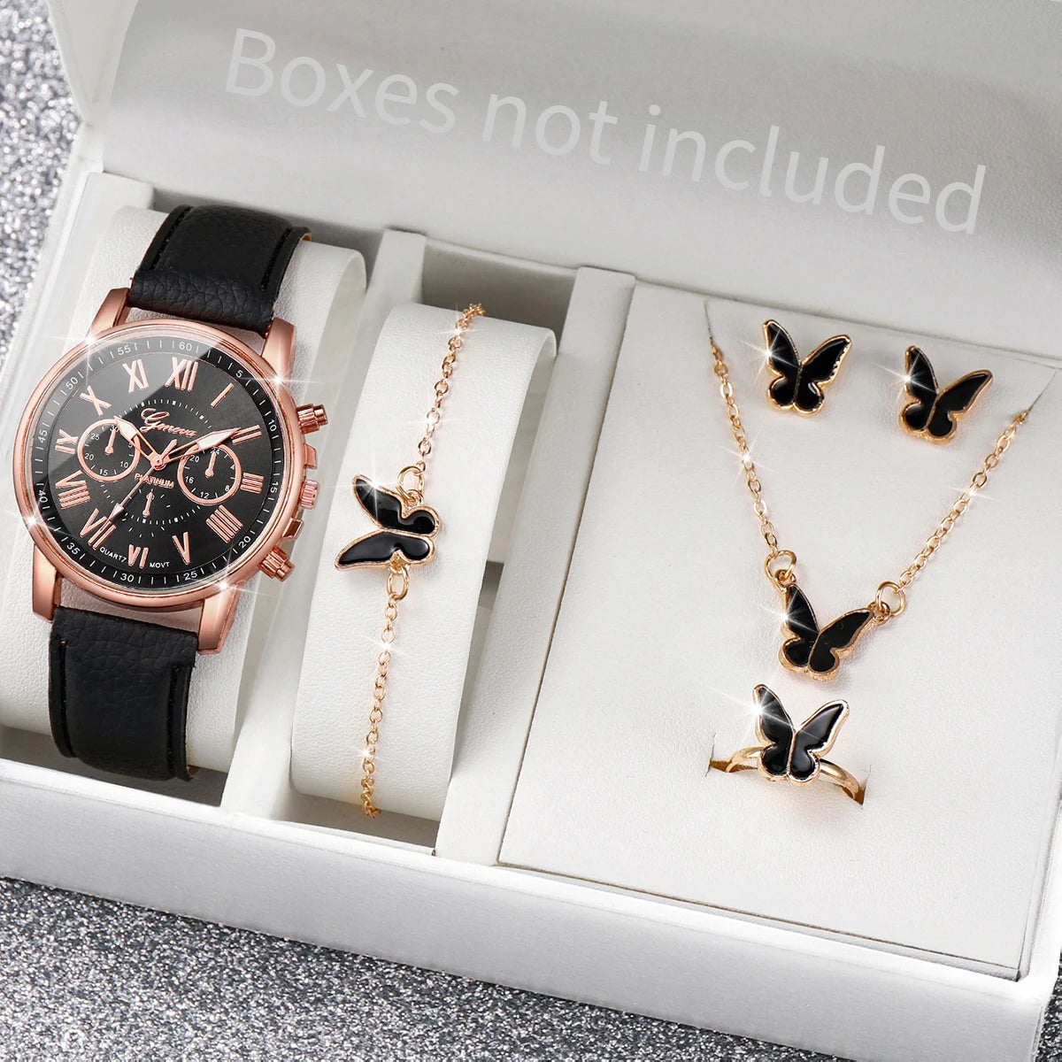 Women’s Fashion Quartz Watch & Jewelry Set – 5/6 PCS