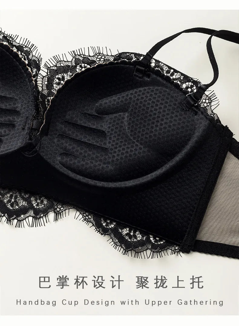 Women’s Victorian French Lace Bra Set, Push Up For Small Breasts with Side Support, Anti Dropping Sensual Lingerie Set MOYISU