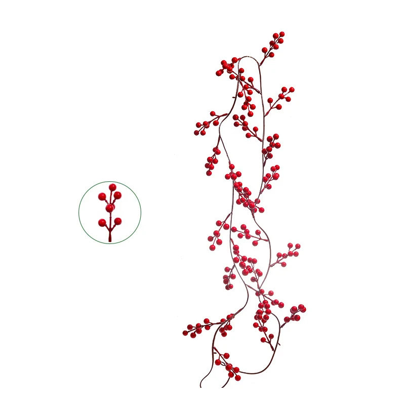 100CM - 190CM Artificial Red Berry Vine - for Holiday Fireplace, Staircase, Dining Table Decor, Christmas - for Celebrations