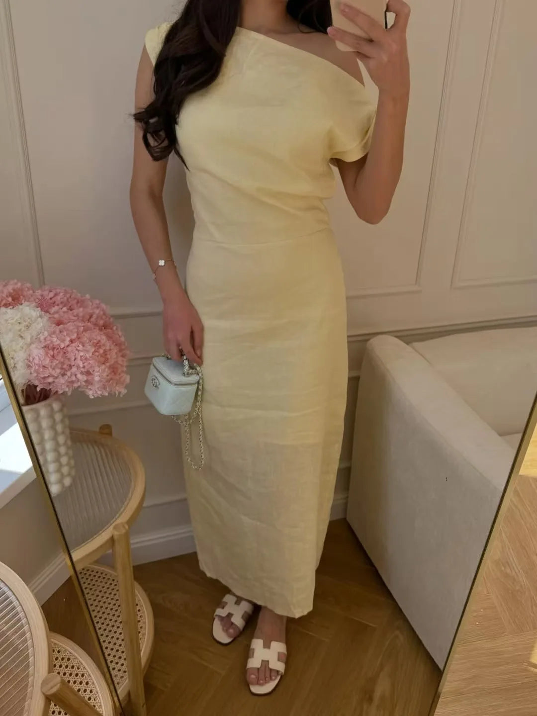 Elegant Solid One Shoulder Dresses Lady Skew Collar Waist-cinching Sleeveless Long Dress 2026 Women New Party Club Gowns