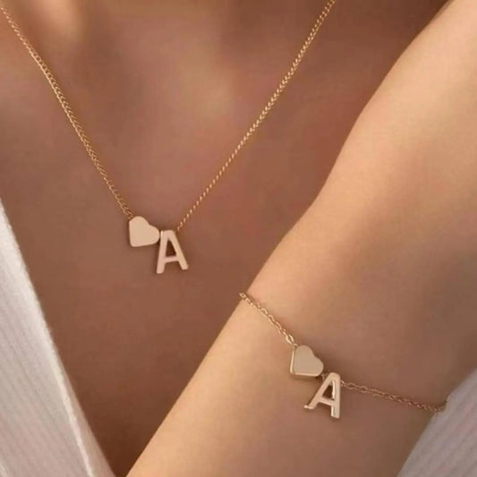 Tiny Heart Letter Necklace – Gold & Silver Color