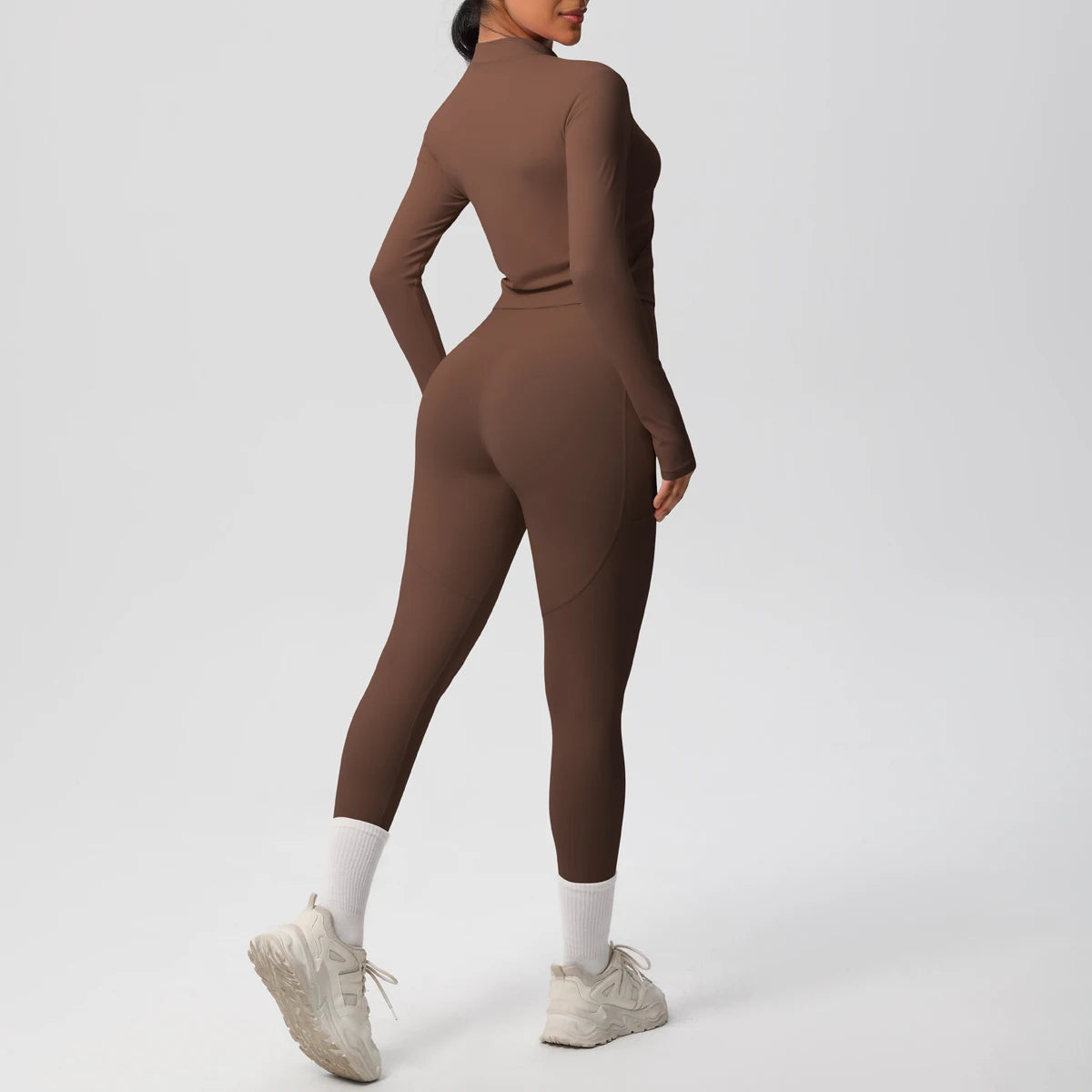 2PCS Yoga Suit Women Gym Set Leggings With Pocketed Women Tracksuit Running Zipper Workout Sportswear Long Sleeve Sports Shirt
