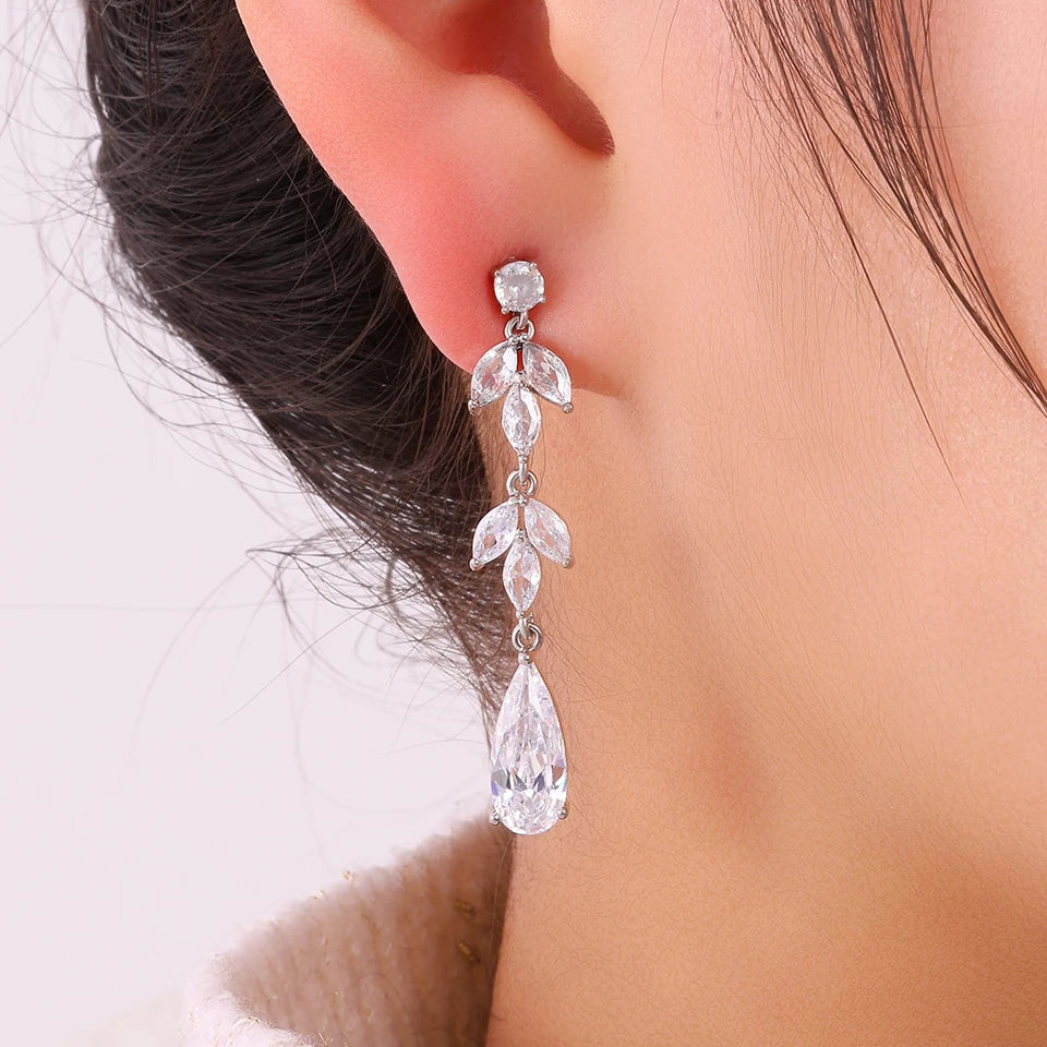 ZAKOL 9 Types Long Teardrop Shaped Cubic Zirconia Dangle Earrings for Women Gorgeous Sparkling CZ Bridal Earrings Jewelry Gifts