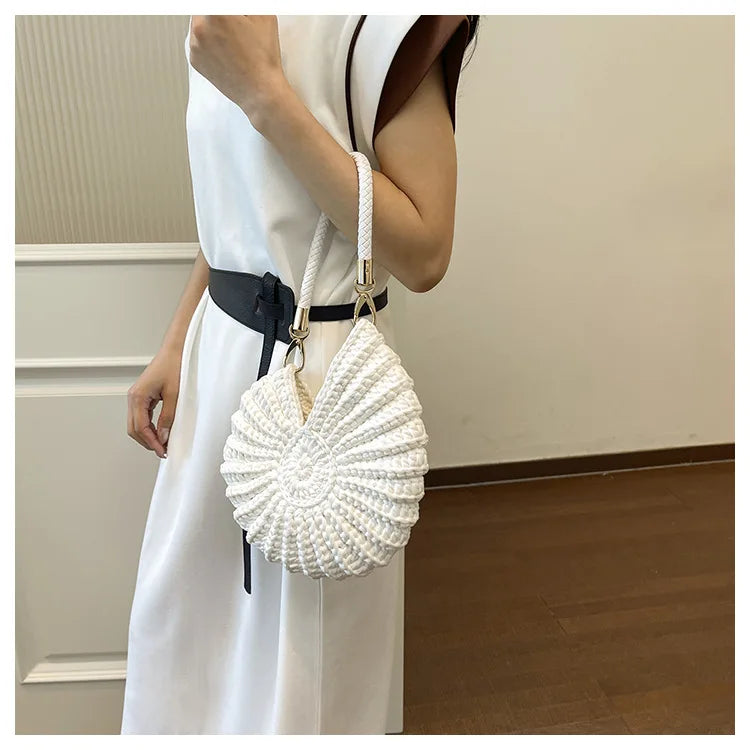 Handcrafted Shell Shaped Crossbody Bag Women's Beach Style Handbag City Simple Cotton Liner Soft round Shape Double Shoulder ...