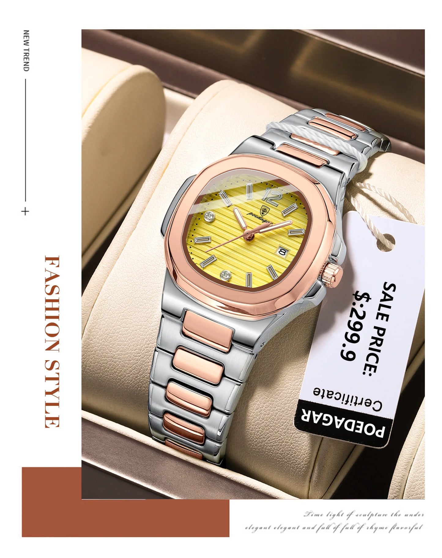 POEDAGAR Luxury Square Watch For Woman Luminous Waterproof Date Ladies Watch Elegant Women's Quartz Watches Simple Female Clock
