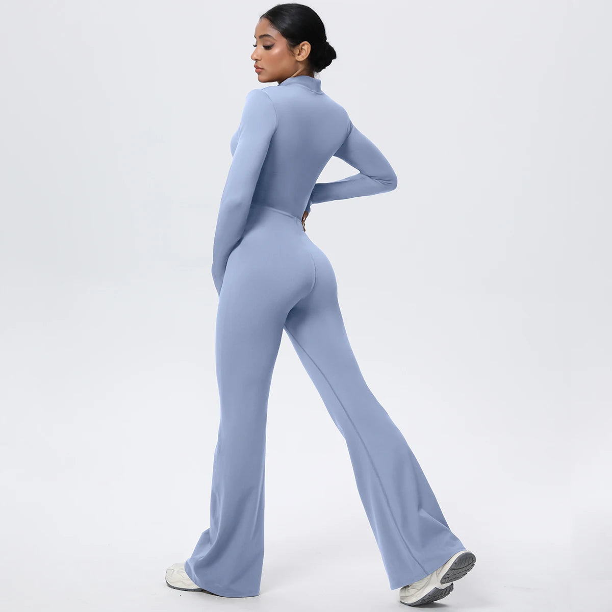Woman's Fitness Yoga Bodysuit Solid Color Yoga Zipper Long Sleeves Trousers Gym High Strength Exercise Sports Bodysuit Leggings