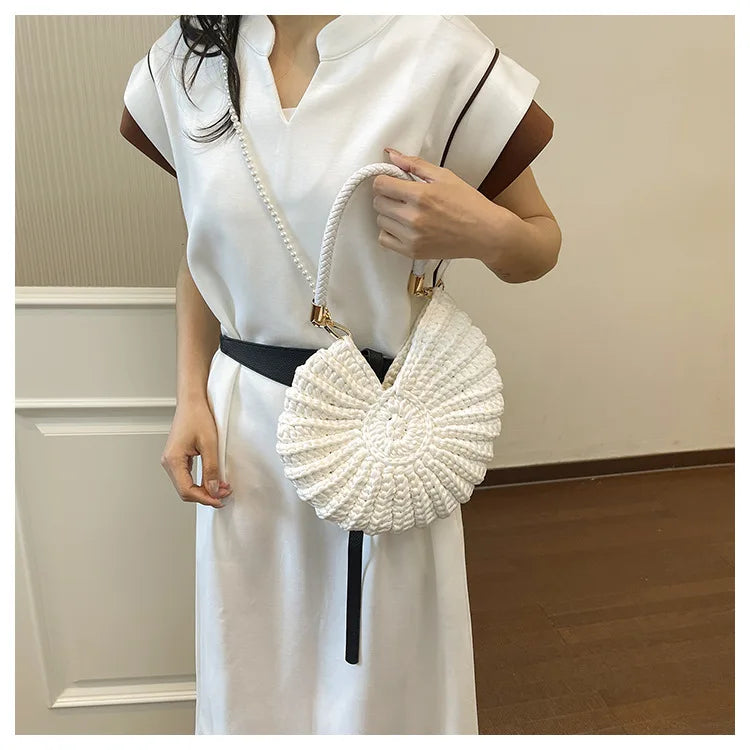 Handcrafted Shell Shaped Crossbody Bag Women's Beach Style Handbag City Simple Cotton Liner Soft round Shape Double Shoulder ...